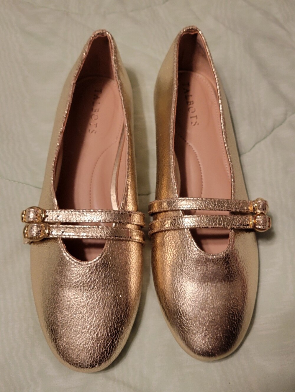 VERA LEATHER MARY JANE BALLET FLATS- METALLIC CRACKLE *New Without Box*